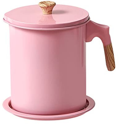 Colador de aceite Olla Lata de grasa, colador de alimentos Recipiente de almacenamiento de aceite de acero inoxidable Recipiente de grasa de tocino con colador de malla fina para(Rosa)