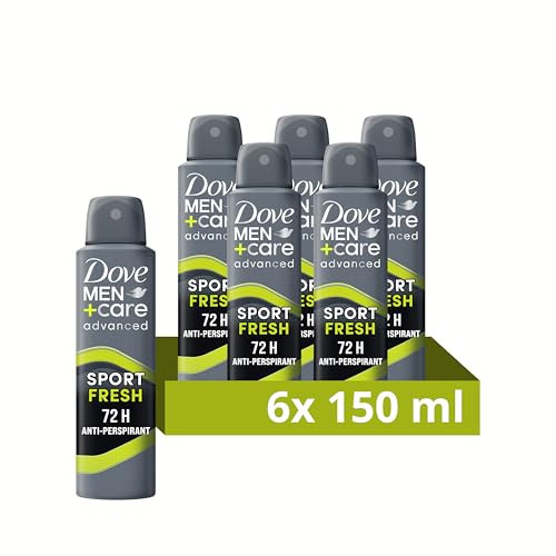 Dove Men+Care Advanced Sport Fresh Lot de 6 déodorants anti-transpirants en spray avec technologie triple action pour une protection 72 h contre la transpiration et les odeurs 150 ml