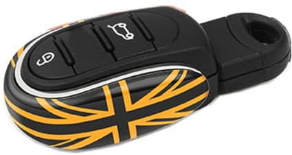 Key Fob Cover Case Compatible with Mini Cooper 2014-2023 F-Series, Smart Remote Key Shell for Mini F54 F55 F56 F57 F60 Clubman Countryman Hatchback PJ01 (Gold Union Jack)