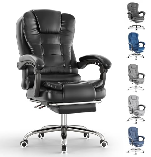 Blisswood Executive Office Chair with Footrest & Lumbar Support Ergonomic Recliner Computer Desk Chair Adjustable Back Rest Heavy Duty 360° Swivel for Home Office (Black)