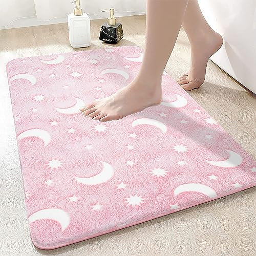 BESCH Alfombra Luminosa para Baño, Habitación 50x80cm Diseño de Luna Estrella Base Antideslizante - Alfombra Multiuso Brilla en la Oscuridad