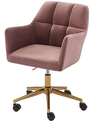 BAÏTA Bürostuhl Mona aus rosa Samt mit goldenen Beinen