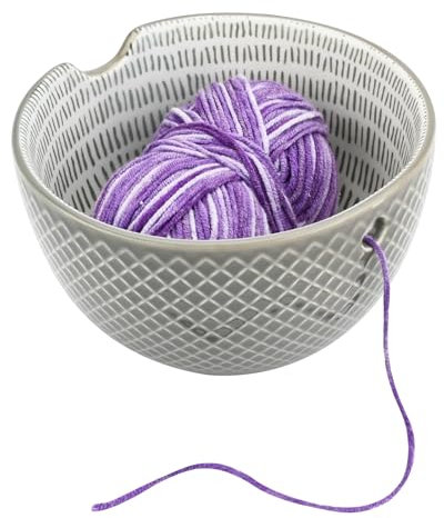 Wollschale Garnschale Keramik Handgefertigte Keramik Webfadenschüssel für Stricken Häkeln Zubehör DIY Handwerk Geschenk für Frauen (Dunkelgrau)