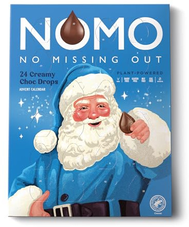 NOMO Christmas Chocolate Advent Calendar - 24 Creamy Choc Drops - Vegan & Free From Dairy, Gluten, Eggs & Nuts - 80g