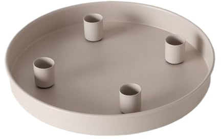 Magnet Kerzentablett für Stabkerzen 25 cm rund - beige - Metall Kerzenständer mit 4 magnetischen Haltern - Deko Tablett Festtags Advents Kerzen Ständer