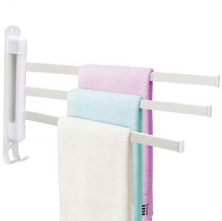 Pcscevcr Portasciugamani girevole, in acciaio inox, da parete, girevole, con ganci, semplice barra per asciugamani, per cucina, bagno, WC (bianco, 3 binari)