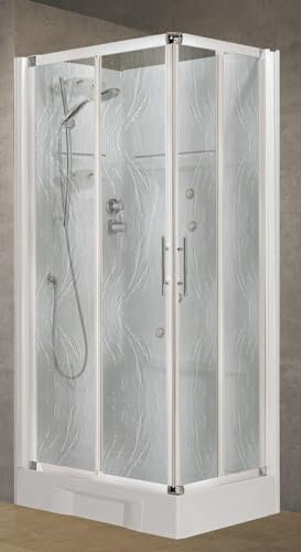 Novellini New Holiday A90 Idromassaggio 90x90 cm Cabina Doccia Multifunzione Quadrata Apertura 2 Ante Scorrevoli Angolo Destro Sinistro Miscelatore Termostatico Vetro Aqua Profilo Bianco Alto 206 cm