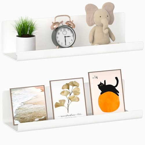 WELDUN Floating Shelves, 2 Pack Wall Mounted Shelf, No Drilling Bathroom Shelf, 32CM Picture Ledge Display, Wall Shelves for Living Room, Bedroom, Bathroom, Kitchen, Home Office, Laundry room, White