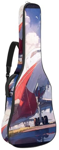 Akustikgitarre Gigbag Große Universal Tasche für 40/41/42 Zoll Gitarre, Wasserdicht mit schützender Schwammschicht, Mehrere Taschen, Rotes Flugzeugmuster, mehrfarbig, 42.9x16.9x4.7 in, Gitarrentasche