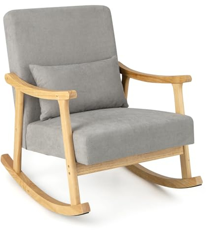 GIANTEX Moderner Schaukelstuhl, Schwingsessel mit gepolsterter Sitz & ergonomischer Rückenlehne & Holzrahmen, Loungesessel für Wohnzimmer, Schlafzimmer, Arbeitszimmer, braun/Natur(Natur)