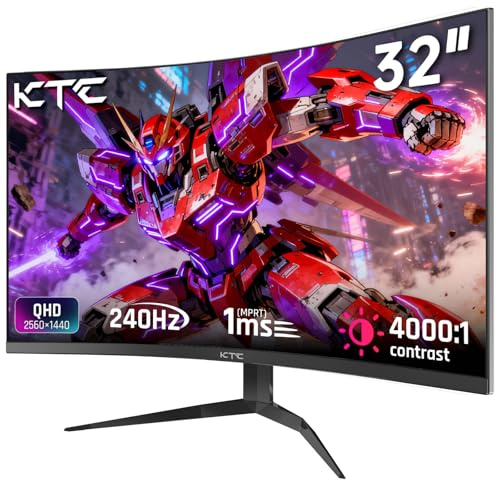 KTC 32 Inch 240Hz Curved Gaming Monitor, 2K 1440P PC Computer Monitor 1000R, 1ms (MPRT), 4000:1 Contrast, 122%sRGB, Adaptive Sync, HDMI Display Port, Tiltable, VESA Mount, H32S25E