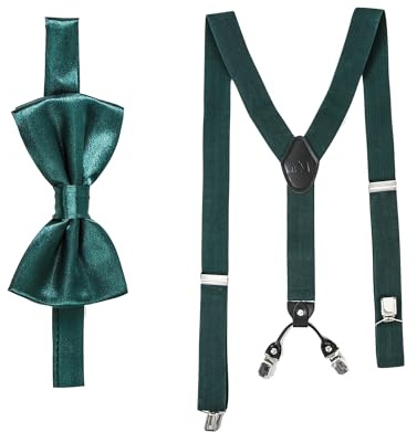 Massi Morino Juego de tirantes con pajarita para hombre y mujer I Tirantes elásticos en forma de Y con pinzas extra fuertes - 3,5cm de ancho - longitud ajustable I Corbata preatada para traje