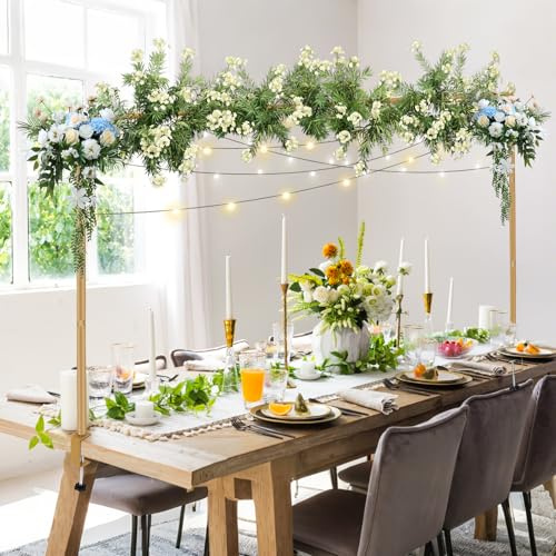 Gxpjycfob Over The Table Rod Stand with Clamps, Gold Metal Over Table Hanging Rail for Decorations, Adjustable 31-47 Tall, 47-102 Length, Table Arch Hanging Rail for Wedding, Birthday, Party Decor