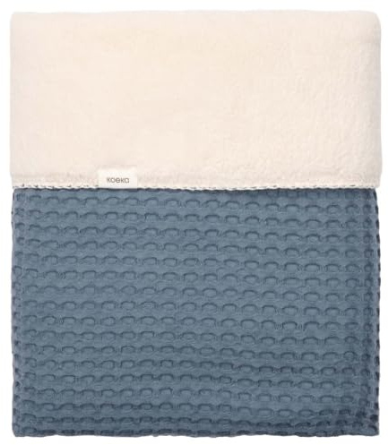 Koeka Babybettdecke - Schmusedecke - Kuscheldecke - Mit Cotton Fleece Gefuttert - Amsterdam - Waffelstoff Aus Baumwolle - Atmungsaktiv - Abwaschbar - Blau 100x75
