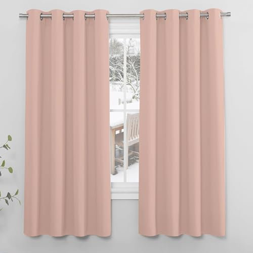 NINGBAI Vorhang Blickdicht Gardinen Thermovorhang 200 x 70 cm Gardine Schlafzimmer Ösen Thermo Modern Schlaufenschal/Ösenschal Vorhang für Schlafzimmer, Rosa