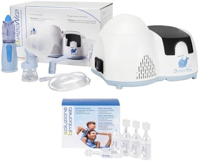 Air Liquide Healthcare, BIMBONEB + Soluzione Isotonica Sterile BIMBONEB, Apparecchio per Aerosolterapia per Bambini, Dotato di RINOWASH e PERFECTA, Confezione da 25 Flaconcini Monodose da 5 ml
