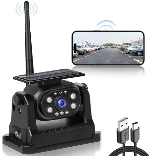 Hodozzy Kabellose Rückfahrkamera Solar Stabiles WiFi, 1080P Rückfahrkamera Auto mit Wasserdicht, Solaraufladung 10.000 mAh Magnetische Basis, Nachtsicht, Rückfahrhilfe Wiederaufladbare Kamera