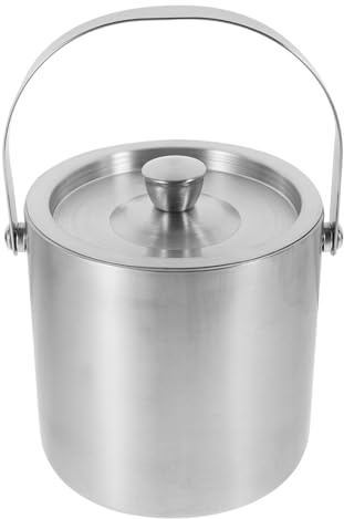 KICHOUSE Seau À Glace Isolé en Acier Inoxydable avec Couvercle 5L pour Bar Maison Stockage Glaçons Boissons Rafraîchisseur