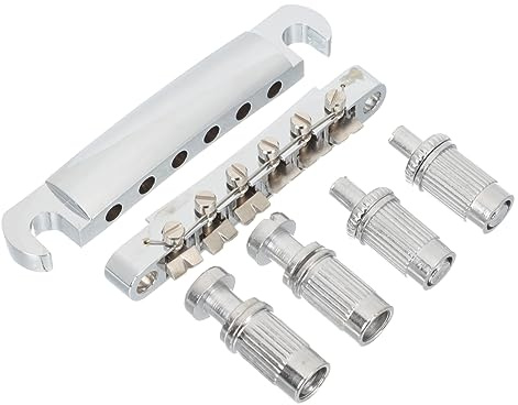 Gitarrensattel, Steg und Saitenhalter als Ersatzbrücke für E-gitarren | 1 Satz, Metall in Silber, Einfache Saitenjustierung, für 6-saitige Modelle und Präzise Tonanpassung