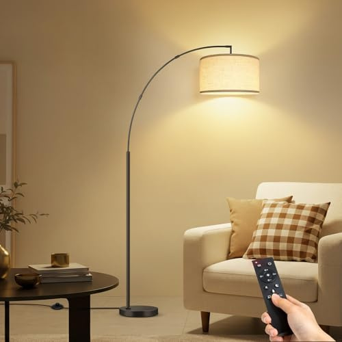 GOOGO Arc Floor Lamp with 12W LED Bulb, Dimmable Tall Standing Lamp with 4 Color Temperatures, Remote Control, Foot Switch, 350° Rotatable Shade, 1-Hour Timer for Living Room Bedroom Office