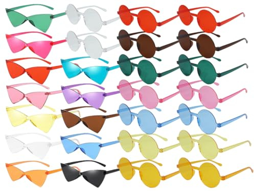 Kellegour 28 Paia Occhiali da Festa,Occhiali Colorati Trasparenti,Forma Circolare y Triangolo,Hippie Senza Montatura,Divertenti per Feste di Compleanno,Carnevale,Natale,Date,Acquisti,Viaggi
