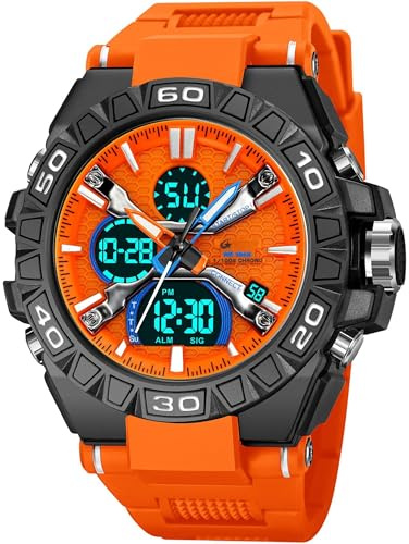 findtime Herrenuhr Militär Digital Analog Armbanduhr Herren wasserdichte Sportuhr Outdoor Sportlich LED Doppelzeit 12/24H Multifunktionsuhr