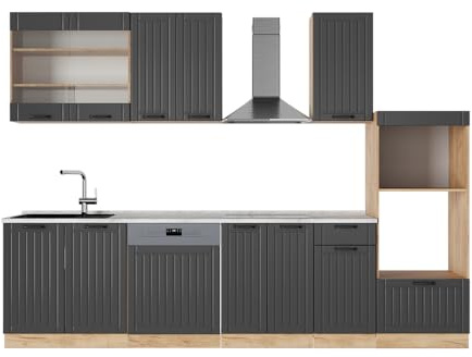 Vicco Küchenzeile Fame-Line, Dunkelgrau, 300 cm