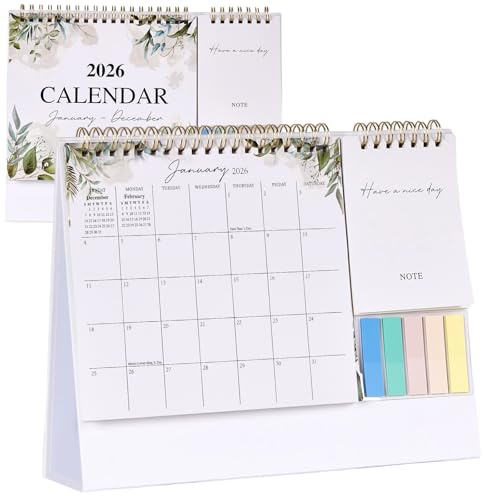 Desk Calendar 2026, Standing Flip Desktop Calendar, Stand Up Desk Calendar with To-do List, Family Planner 2026 with Twin-Wire Binding, 25.6 x 19.5 cm