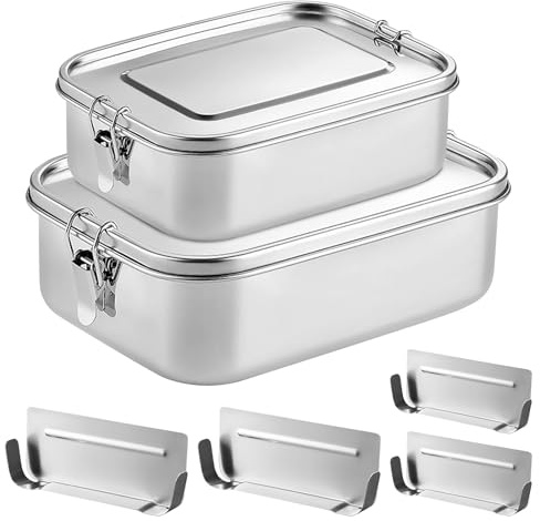 SUNOYA 2 Stück Brotdose Edelstahl, 850ml Und 1400ml Edelstahl Lunchbox, edelstahl Brotdose Mit 2 Fächern Bpa-Frei, Auslaufsicherer 304 Bento Box Für Camping Picknick Reisen Und Arbeit