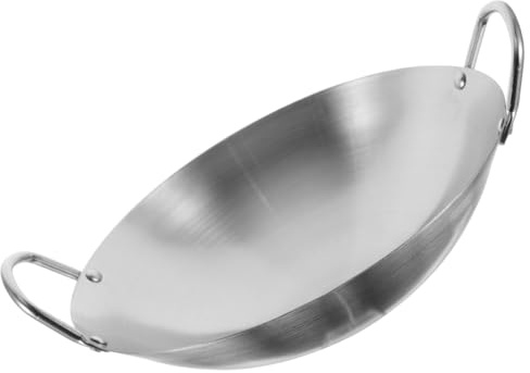 VANZACK Wok da Cucina in Acciaio Inossidabile con Doppio Manico per Uso Domestico e Ristorazione Padella Binaurale per Frittura di Carne e Verdure Adatta Cucine Induzione