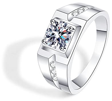 Ayoiow Hochzeitsringe Weiß Gold 14K, Siegelring Moissanit Trauringe Weißgold 585 Schlicht, Ring 585 Herren für Freundin