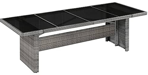 IBUQDDV Gartentisch 240x90x74 cm aus Poly Rattan mit Glasplatte, wasserfestes PE-Rattan und pulverbeschichtetes Stahlgestell für Terrasse und Garten, strapazierfähiger Esstisch