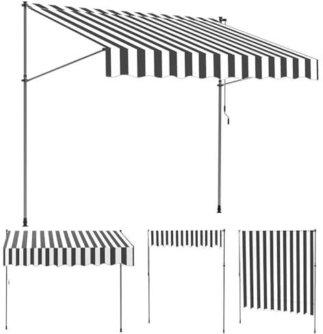 Monucep Klemmmarkise 350 cm Breit, Markise Ohne Bohren mit Handkurbel,Klemmmarkise Balkon UV-beständig,Balkon Sonnenschutz und Wasserdicht,Balkonmarkisen zum Klemmen Weiß Grau