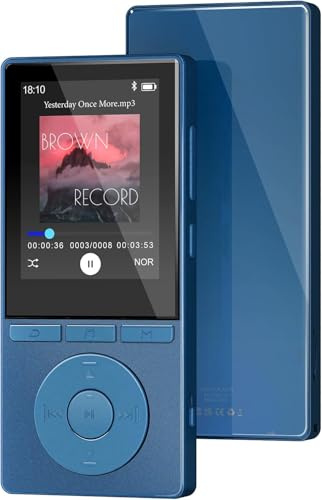 64GB MP3 Players, MP3 players with bluetooth 5.3 | 2.4 Inch Music Player Built-in HD Speaker, FM Radio, Voice Recorder, E-book, Earphone Included, Expandable up to 128GB (Blue)