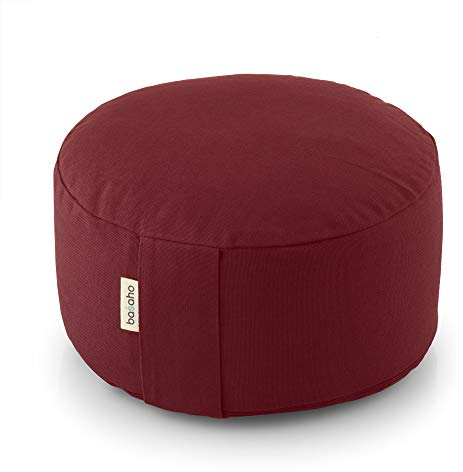 basaho WHEEL Zafu Meditation Cushion | Organic Cotton | Buckwheat Hulls | Removable Washable Cover (Tibetan Maroon)
