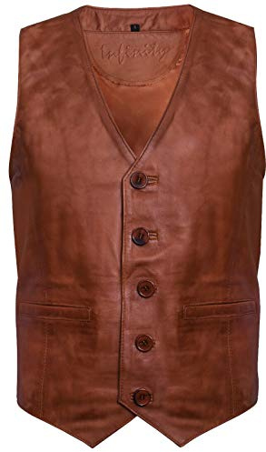 Infinity Leather Les Hommes Bronzer Gilet Cuir Elégant Classique L