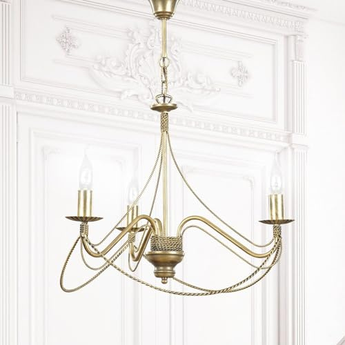 Licht-Erlebnisse Kronleuchter TORI elegant Lüster aus Metall in Gold Antik 3-flammig E14 Ø53cm Esszimmer Wohnzimmer Leuchter Decke Hängeleuchte Hängelampe Jugendstil