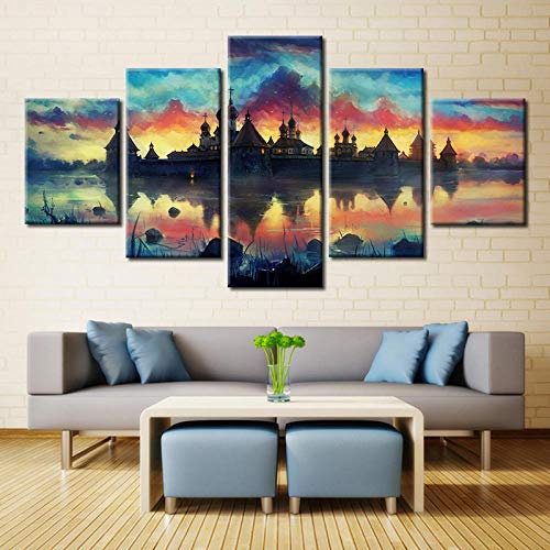 Yywife Impressions et tableaux sur toile Art moderne du mur 5 pièces Le Seigneur des anneaux Décoration pour la maison pour le salon Peinture sur toile Poster pour film Impression sur toile avec cadre