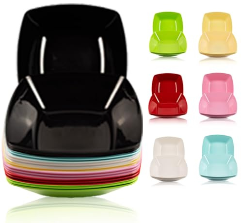 ECO Durable Medium Plastic Square Bowls Set of 4 | 19cm x 19cm – Cereal Bowl for Kids | Reusable Square Bowl for Parties | BPA-Free Stackable Plastic Serving Bowls (Black, Medium 19x19cm)