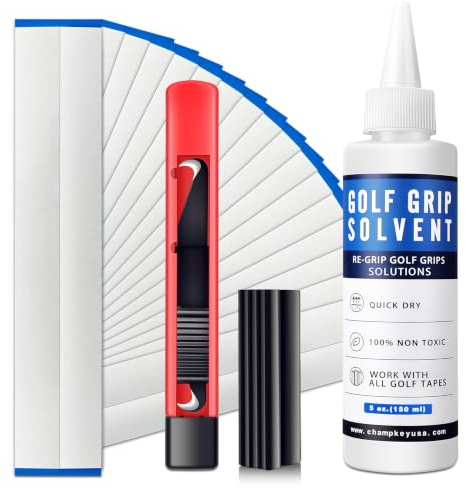 CHAMPKEY Premium Grip Repair Kits for Regripping Golf Clubs | Come with Hook Knife, 15 Professional Tapes, Golf Solvent and Rubber Vise Clamp