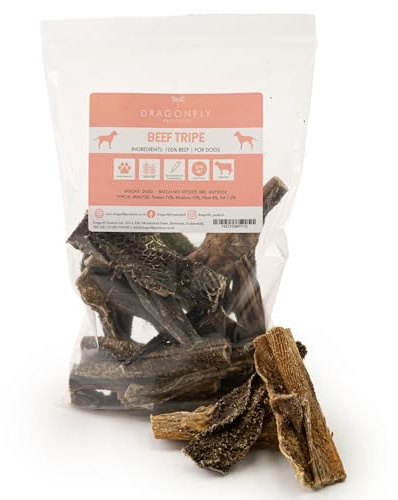 Dragonfly Products Dried Beef Tripe Sticks for Dogs | 500g | Natural, Low Fat, Grain Free Snack | Dental Chew | Healthy Dog and Puppy Treats