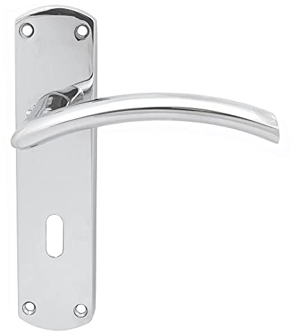 Serozzetta Caldew Door Handles on Backplate - Lock (57mm c/c) - Polished Chrome