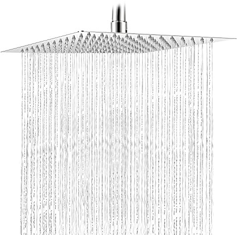 SOLVEX Rociador de ducha,12 pulgadas Placa de Ducha Ultra-Delgado Lluvia Cuadrada Cabezal de Ducha Lluvia de Alta Presión,Jets de Silicona,Alcachofa de Ducha de Acero Inoxidable(30x30cm)，DE-SP-50022