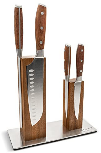 JULIVAN LIVING Magnetischer Messerblock ohne Messer, für 8 Küchenmesser, Messerhalter magnetisch aus Akazienholz, Messerblock magnetisch, starke Magnetleiste an allen Seiten