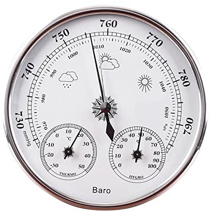 BAWAQAF Barómetro, 3 en 1, termómetro meteorológico para Colgar en la Pared, higrómetro barómetro, higrómetro Interior Digital portátil de 132 mm