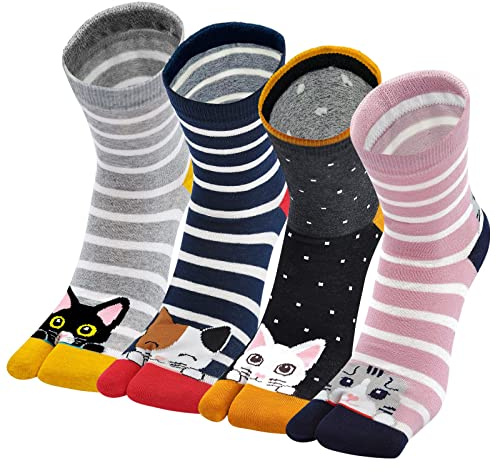 PUTUO Tabi Calzini Flip Flop: Cotone Calzini per Donna con Due le Dita dei Piedi Giapponesi Traditionals Alluce Separato Geta Calzini Corti Infradito Calze,taglia 35-41, 4 paia