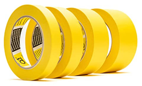 Graff-City Q1 Painters Yellow Masking Tape Bundle 4 x 50 Metre Rolls 18mm 24mm 36mm & 48mm Painting & Decorating For Sharp Lines and No Paint Bleed