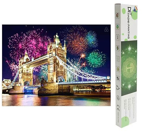 Square Diamond Painting Erwachsene 50x40cm Eckige Steine Puzzle Diamant Mosaik Klebebilder Quadratische Steine Diamant Painting Bilder Groß Kreuzstich Set Landschaften Brücken Feuerwerk Aufkleber Box