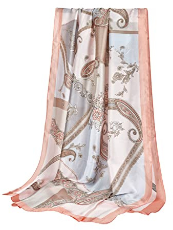 GLORIS Damen schal fein seidig groß 180 x 90 cm HellBlau-Rosa mit Paisley Prints. Halstuch Tuch für Frauen. Kopftuch Halstuch Schal. Seidenschal Elegante