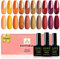 Yueshop Autumn Gel Nail Polish Set,10 Colors Orange Yellow Brown Red Glitter Gel Nail Varnish Sets,Gel Polish Soak-Off UV/LED Lamp Fall Halloween Set for Women,8ml
